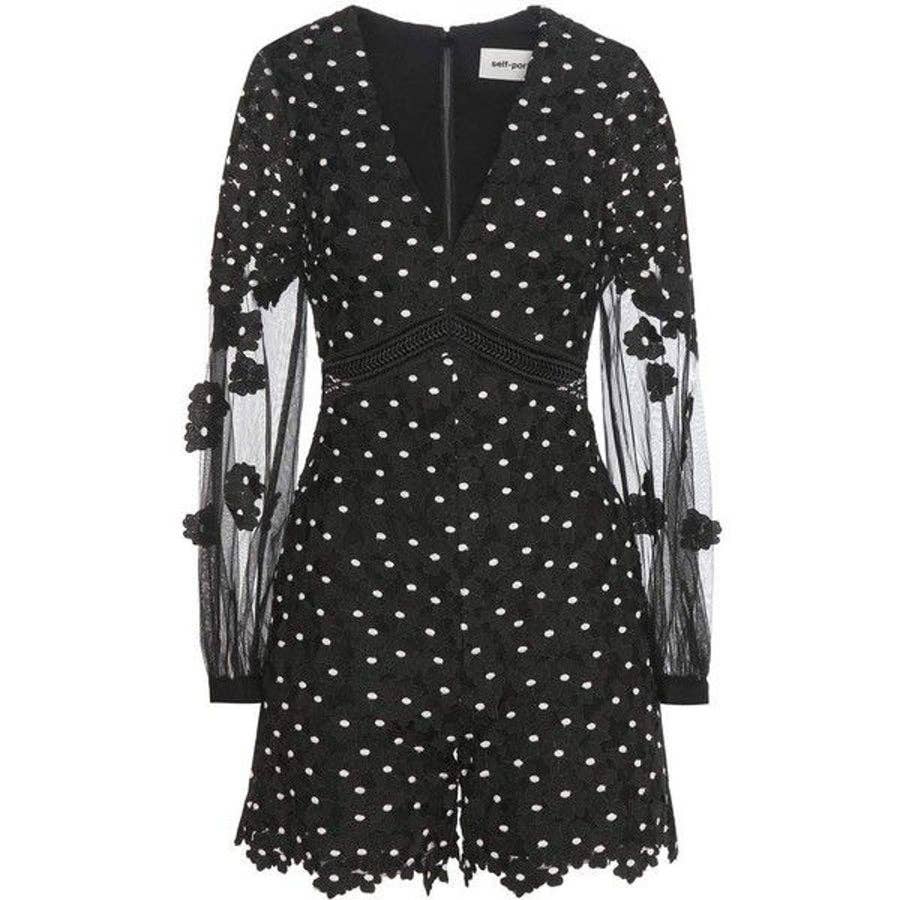 Self Portrait Daisy Dot Floral Lace Romper